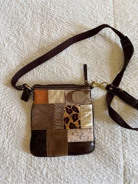 Authentic vintage Coach Patchwork Crossbody Bag in Brown, Tan, Cream